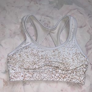 BuffBunny White and Gold Women’s Sports Bra